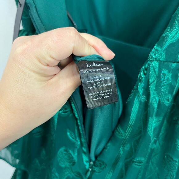 Lulus Glory Hunter Green Floral Jacquard Tiered Maxi Dress NWT Sz S - Picture 9 of 11